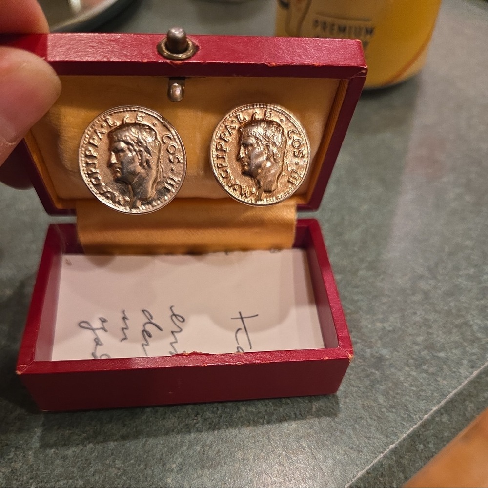 WWII Danish Resistance Commemorative Cufflink Set Marcus Agrippa Coin Letter1944